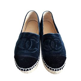 CHANEL Scarpe da espadrillas blu navy in velluto EU37 Blu