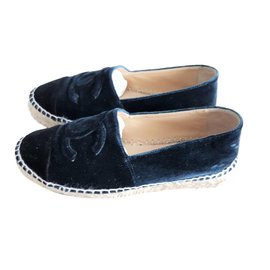 Chanel-CHANEL Espadrilles Schuhe aus Samt in marineblau EU37-Blau