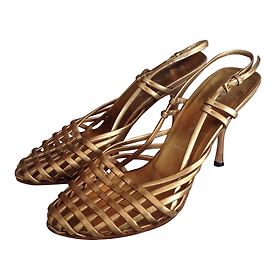 Sandales Prada en cuir doré talon 9 cm Doré