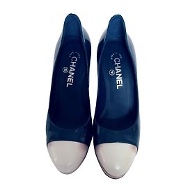 Chanel Two-Tone Patent Leather Pumps Blue Blue