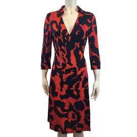 Diane Von Furstenberg Robe vintage Rose Rouge Bleu Marine