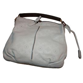 Louis Vuitton Selene PM Mahina Leder Handtasche Weiß Beige