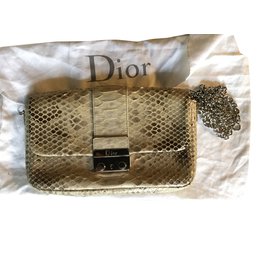 Clutch Dior Lock in Python Beige Beige