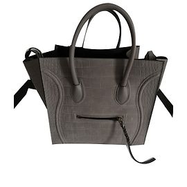 Céline Phantom Large Croco Embossed Leather Handbag Grey Grey