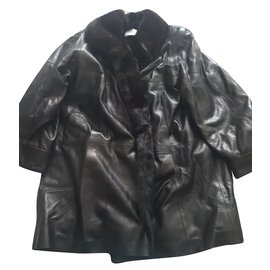 Sprung Frères Black Leather Coat Black