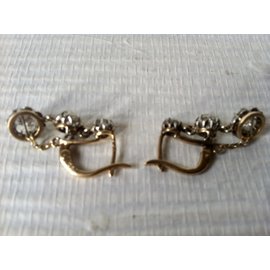 Autre Marque-Anciennes boucles d'oreilles pendantes: "dormeuses" en or avec 6x diamants - VINTAGE.-Doré