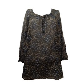 Autre Marque Camicetta Stefan Green in seta e cotone nera Nero Bianco Blu Cachi