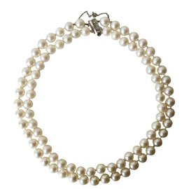 Autre Marque-Collar de perlas vintage-Blanco