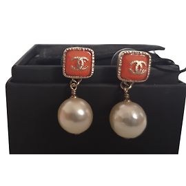 Brincos Chanel Dourado Laranja