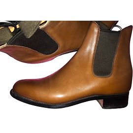 JM Weston Brown Lambskin Ankle Boots Brown