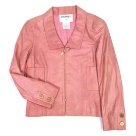 Chanel-Chanel  Goatskin Camellia Leather Jacket-Pink