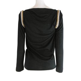 Sacai Luck-Sacai Luck Pearl and Gold tone Chain Embellishment Long sleeve Top-Black