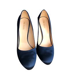 Prada Navy Blue Satin Pumps 10cm Heels Navy blue