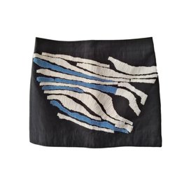Mini gonna dritta Tibi in cotone nera e blu Nero Multicolore