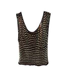 Autre Marque Top in rete nera con perline da sovrapporre Nero