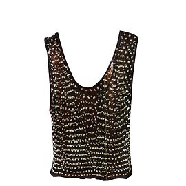 Autre Marque Black fishnet and beads layering top Black