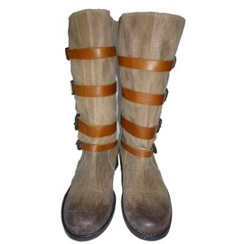 Balmain Leather Boots Sand Size 37 Sand