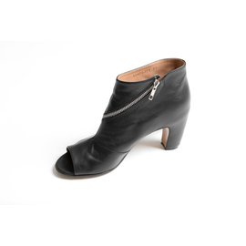 Maison Martin Margiela-zip detail open toe ankle boots-Black