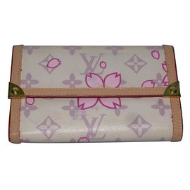 Louis Vuitton-Portefeuille Cherry Blossom par Takashi Murakami-Rose,Beige