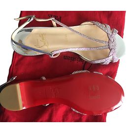 Christian Louboutin Lady Strass Silver Leather Sandals Silvery