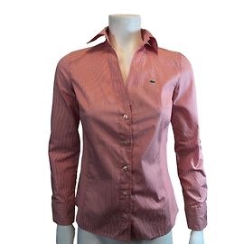 Lacoste Langarmhemd Weiß Rot Baumwolle 38EU Weiß Rot