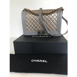 Chanel-gold silver new medium boy bag-Metallic