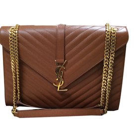 Saint Laurent-Large satchel envelope-Light brown