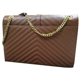 Saint Laurent-Large satchel envelope-Light brown