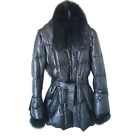 Giorgio Leather Quilted Jacket with Fox Fur Trim Black Black