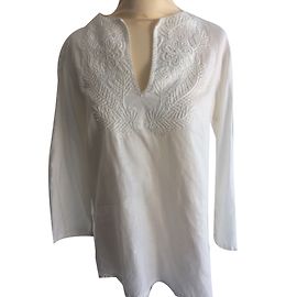 Ralph Lauren Tunika, bestickte Leinenbluse Weiß