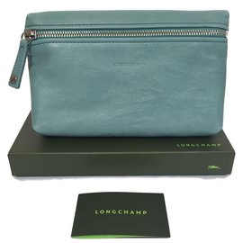Longchamp-Petite pochette en cuir bleu-Bleu