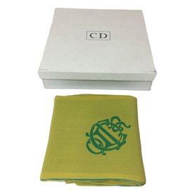 Christian Dior-Cachecol de seda-Verde,Amarelo