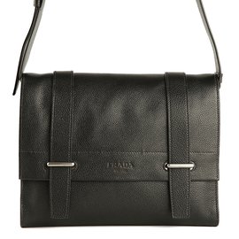 Prada-Prada shoulder messenger bag with  flap-Black