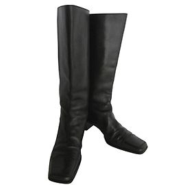 Hermès Botas de couro de salto baixo Preto