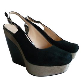 Max & Co genuine suede leather decolleté Black Taupe