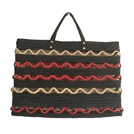 Autre Marque Raffia Tote Bag Black Red Beige with Black Leather Straps Multiple colors