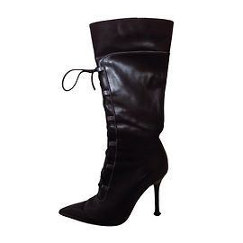 Sergio Rossi Black Lambskin Leather Boots Size 36.5 Black