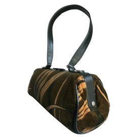 Max & Co-Handtasche aus echtem Leder und Samt-Olivgrün