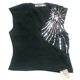 See by Chloé Black Viscose Sleeveless Top with Silver Sequins Black