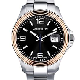 Mauboussin-Men's Watch  "Homme d'Audace",  40MM, Steel and Rose Gold-Silvery