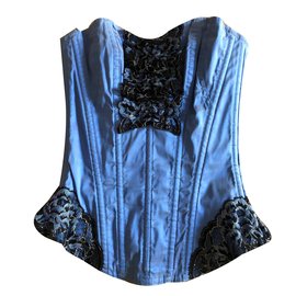 Autre Marque-corset souple Cadolle Soie bleue et dentelle-Bleu,Doré,Bleu Marine