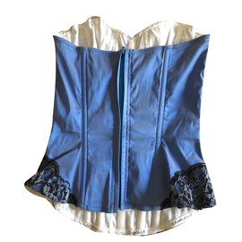 Autre Marque-corset souple Cadolle Soie bleue et dentelle-Bleu,Doré,Bleu Marine