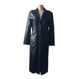 Autre Marque Schwarzer Leder Mantel Schwarz