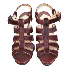 Sandali Christian Louboutin rosso scuro velluto e pelle di vitello 38 Bordò