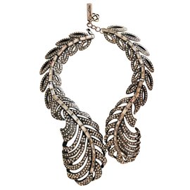 Oscar de la Renta-Feather crystal necklace-Silvery