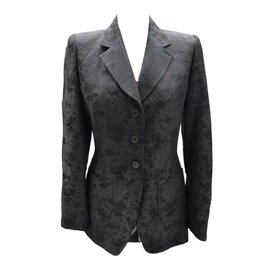 Revillon Wool Jacket Dark Brown Black Pattern Size 38 Dark brown