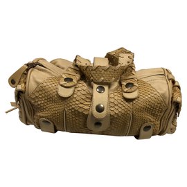 Bolsa Chloé Silverado em couro bege e python Bege