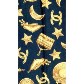 Chanel-Scarves-Golden,Navy blue