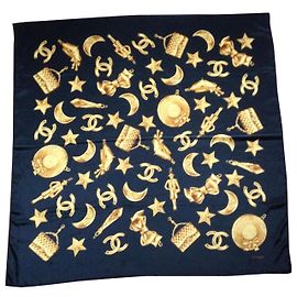 Chanel Lenços Dourado Azul marinho