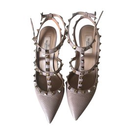 Valentino Rockstud Leather Heels Nude Other